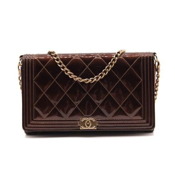 CHANEL Handbags - Wallet on Chain Boy Calfskin Quilted Woc Brown Patent Leather Shoulder Bag